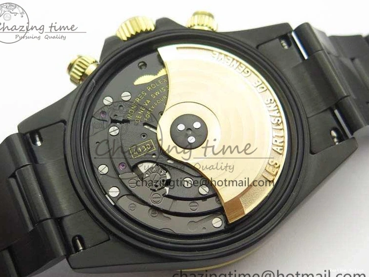 0415 Modern Daytona Kravitz YG DLC BP Maker Best Edition Black Dial On DLC Bracelet A4130 (Free Leather Strap) 3572